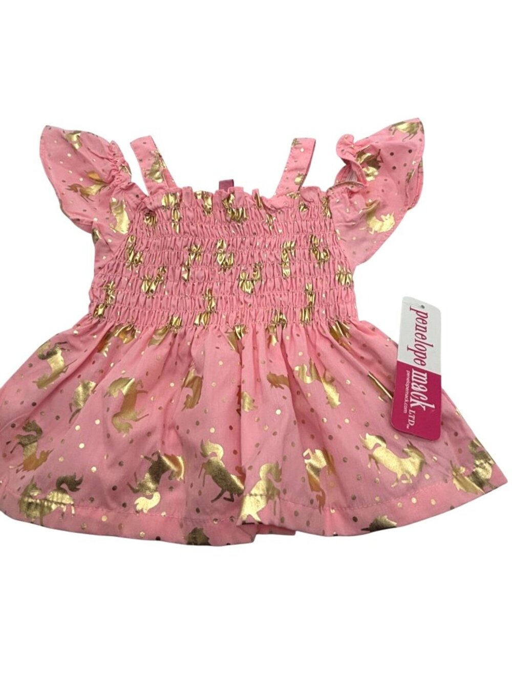 Penelope Mack Pink Unicorn Gold Foil Baby Girls Top 18M